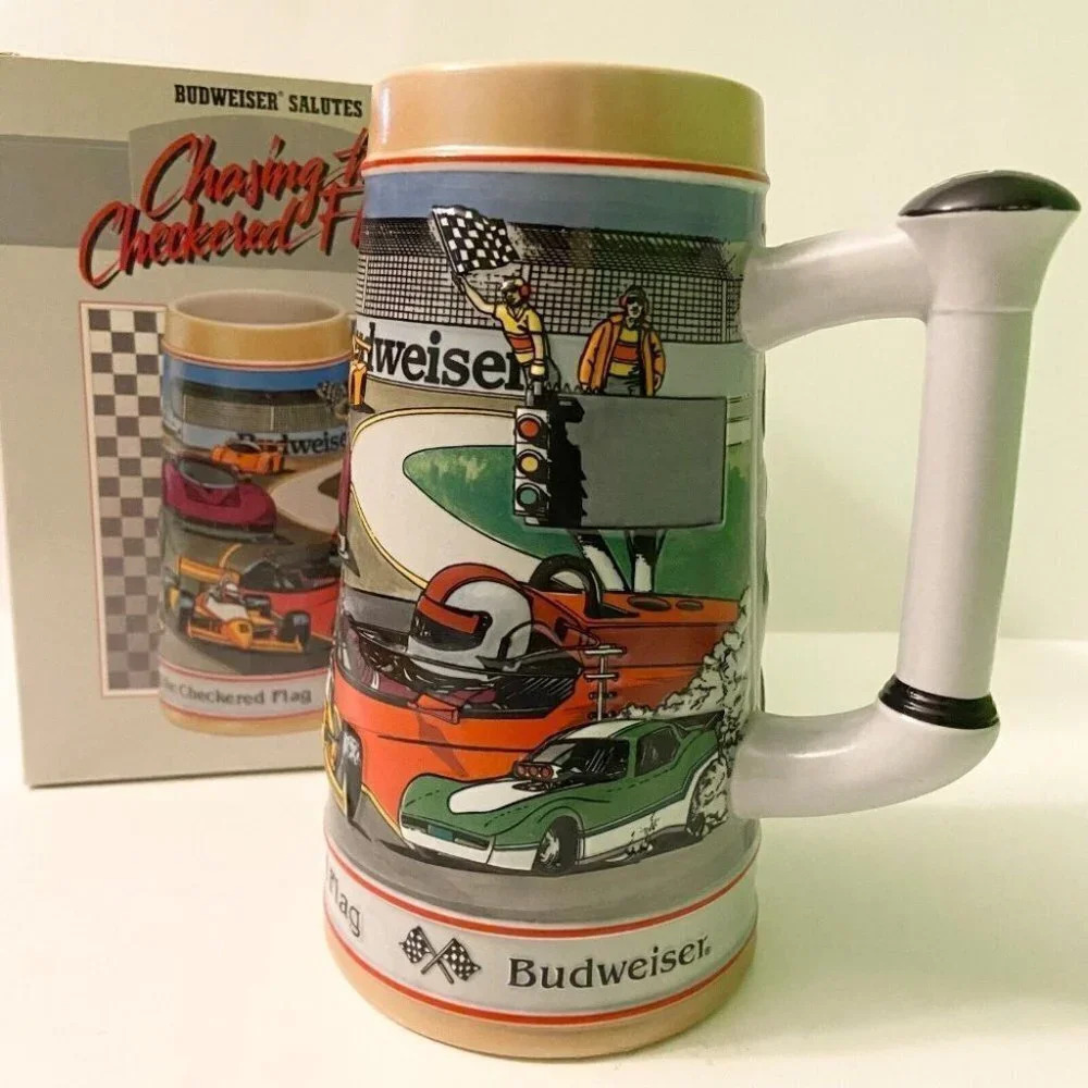 Vintage 1991 Anheuser Busch Budweiser Stein Chasing the Checkered Flag Racing